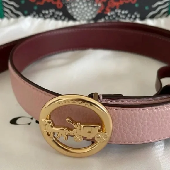 Coach Pink and Brown Leather Belt with Gold Accent - Picture 4 of 5